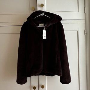 New-! Vince Faux Fur Zip Up Jacket with hood